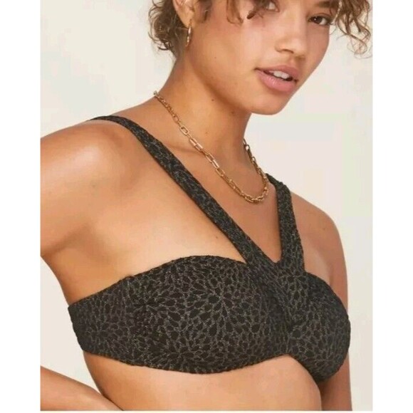 Andie x Demi Moore The Monaco Swim Top Black Gold Floral Jacquard Size L - Picture 1 of 9